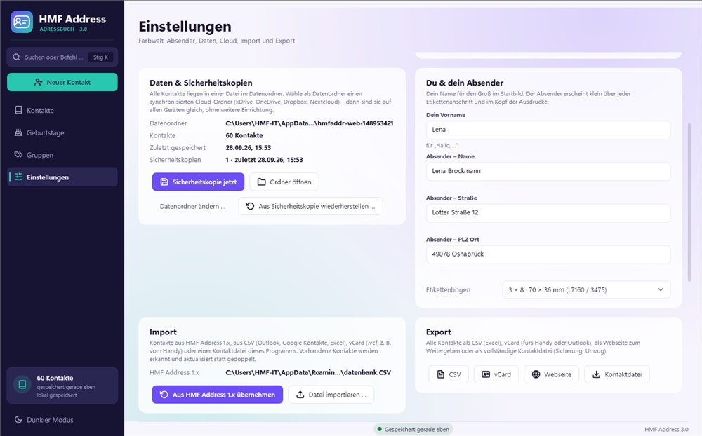 Einstellungen: Kontakte importieren und exportieren