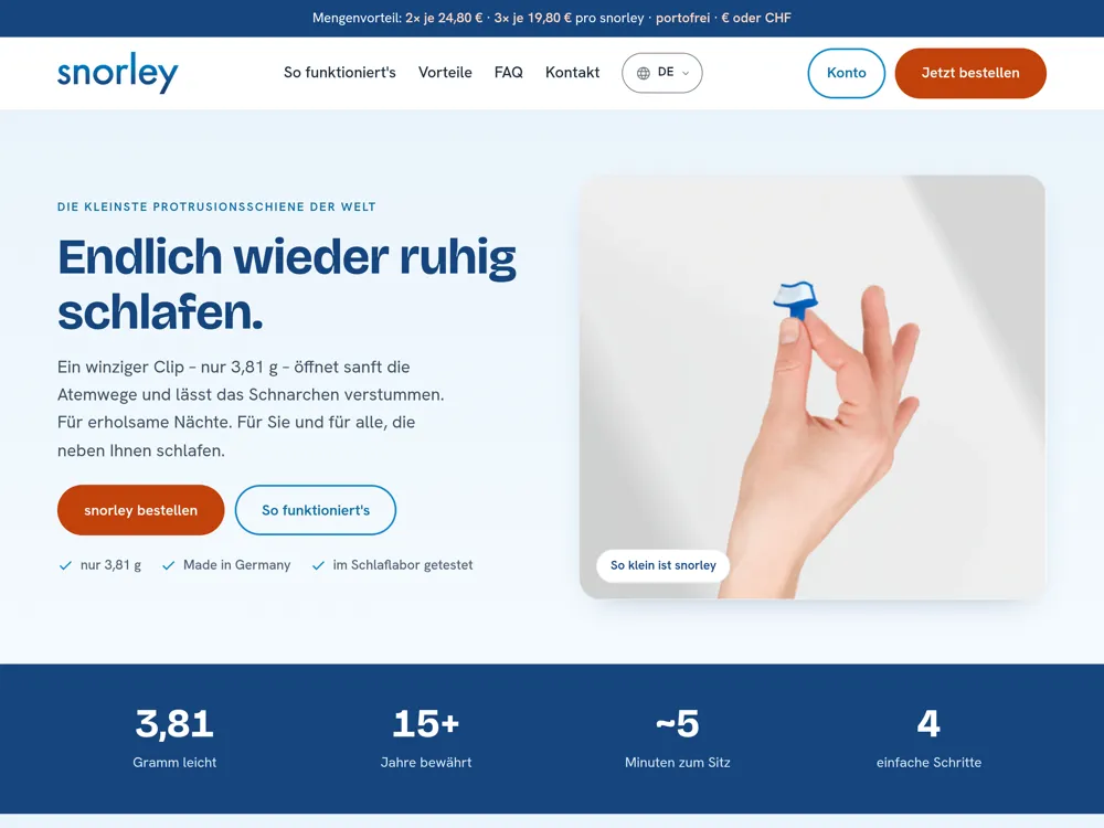snorley – Die kleinste Protrusionsschiene der Welt (Website & Onlineshop)